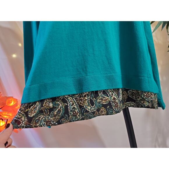 J. Jill Button Back Paisley Hem Tunic Sweater Womens Size L Green Pullover - Picture 6 of 10